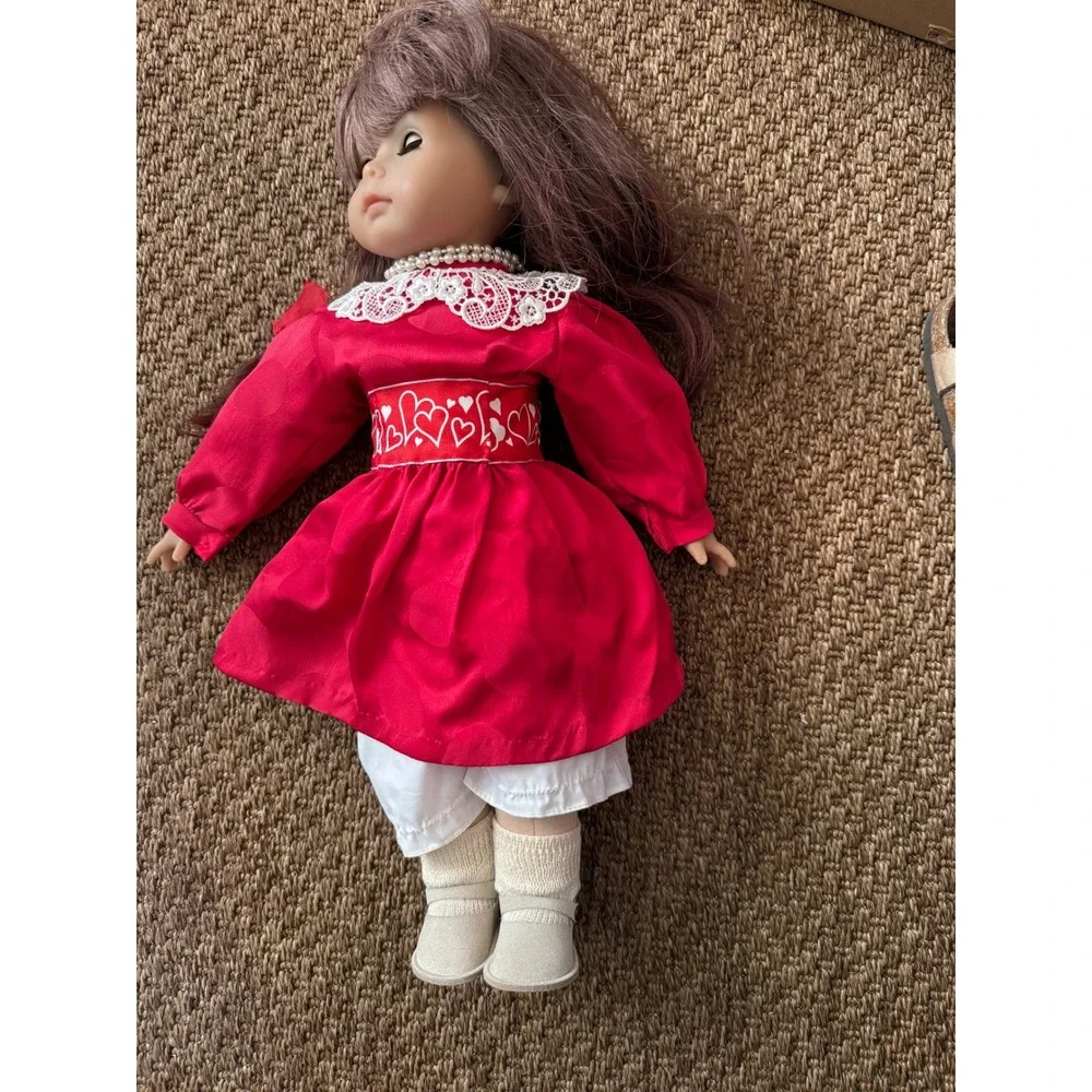 Vintage Wernicke German Doll Red Lace Heart‎ Dress Echt Leder Shoes Brown Hair